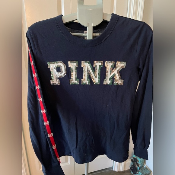 PINK Victoria's Secret Tops - PINK Victoria's Secret Long Sleeve Shirt - Navy with Sequin Logo